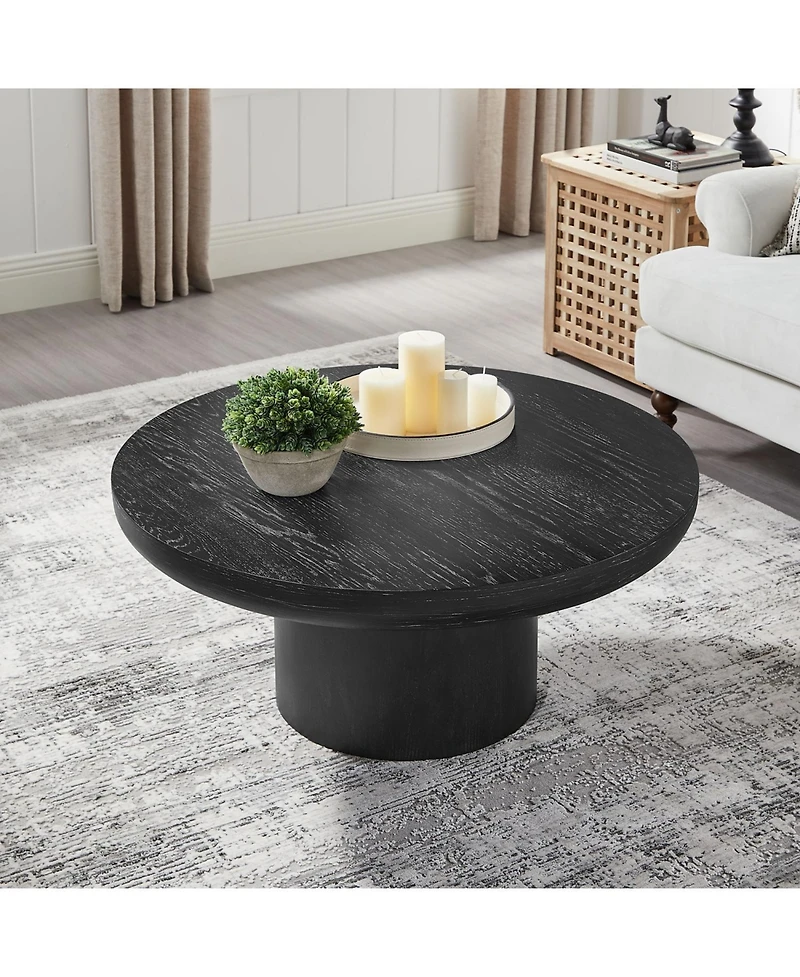 Streamdale 36" Round Coffee Table, Wood Veneer Top, Black