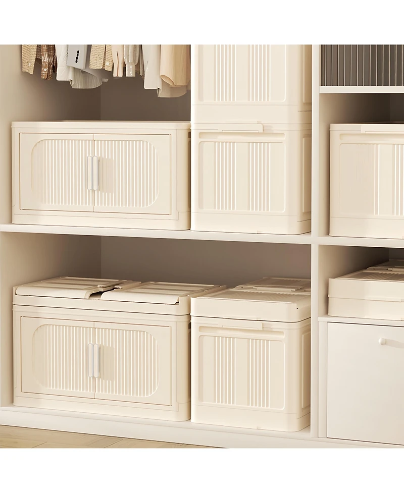 Streamdale 19.69" Cream White Folding Storage Cabinet with Wheels and Magnetic Door