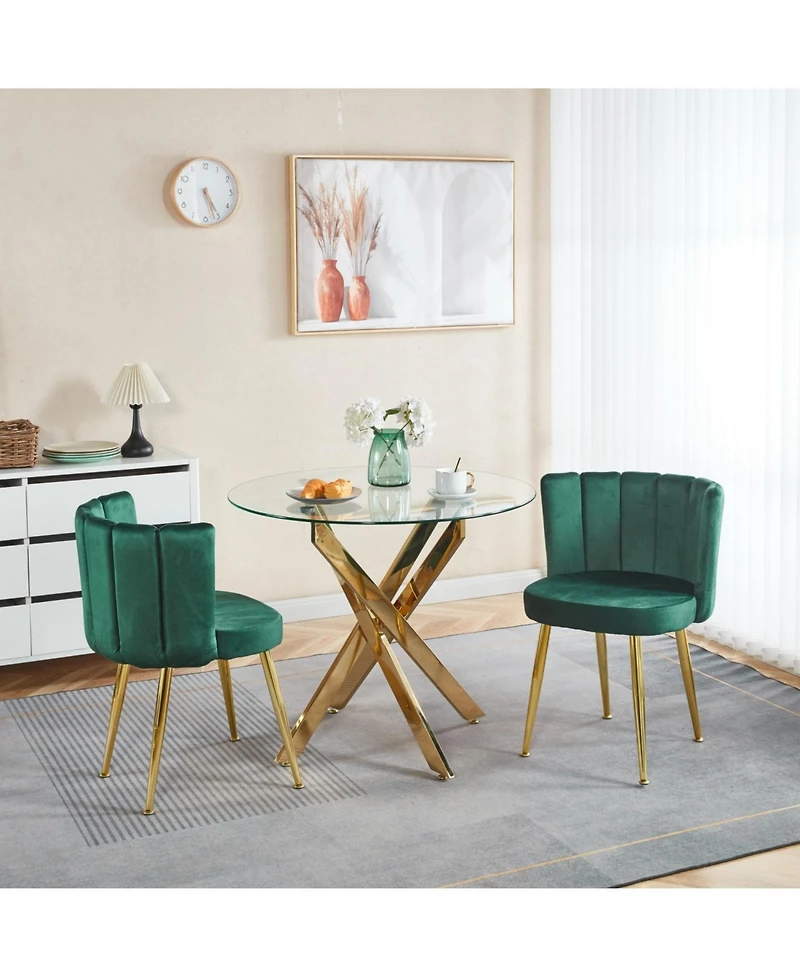 Streamdale Green Velvet Dining Chair (Set of 2) with Gold Legs