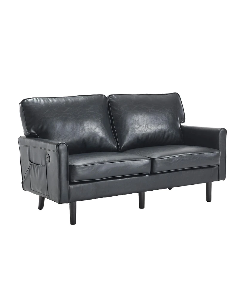 Streamdale Mid-Century Loveseat with Usb & Removable Cover (Black Pu)