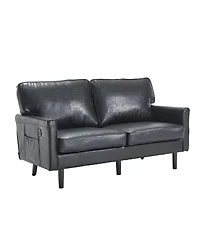 Streamdale Mid-Century Loveseat with Usb & Removable Cover (Black Pu)