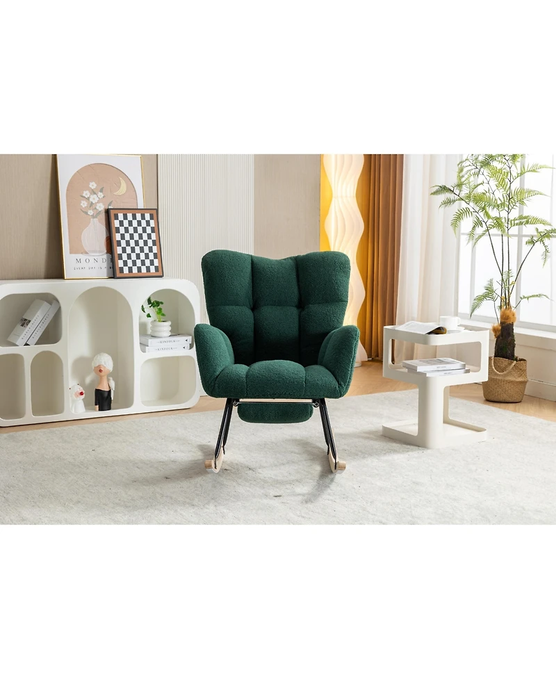 Streamdale Furnitur Teddy Fabric Rocking Chair With Adjustable Footrest,Green