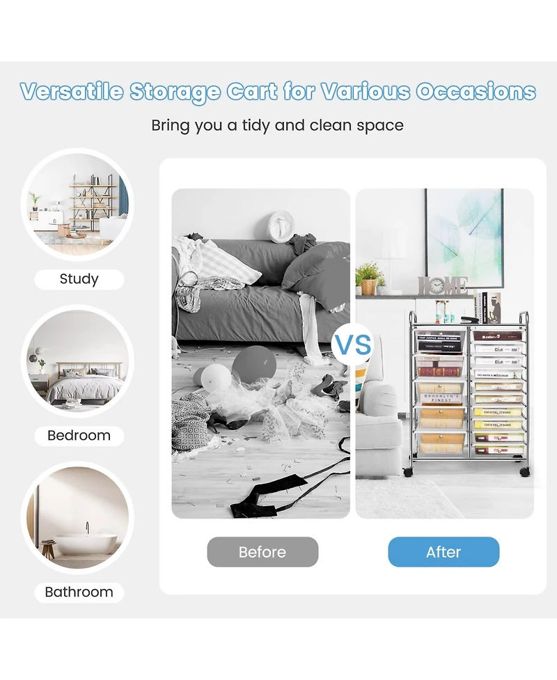 15 Drawers Rolling Storage Cart Organizer