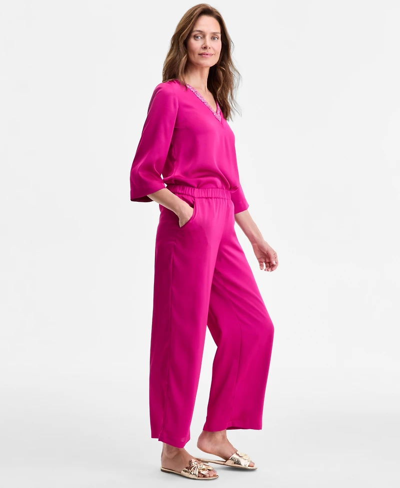 Jm Collection Women's Pull-On Wide-Leg Satin Pants, Exclusively at Macy's