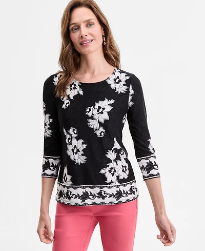 Jm Collection Petite Jacquard Scoop-Neck Top, Exclusively at Macy's