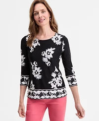 Jm Collection Petite Jacquard Scoop-Neck Top, Exclusively at Macy's