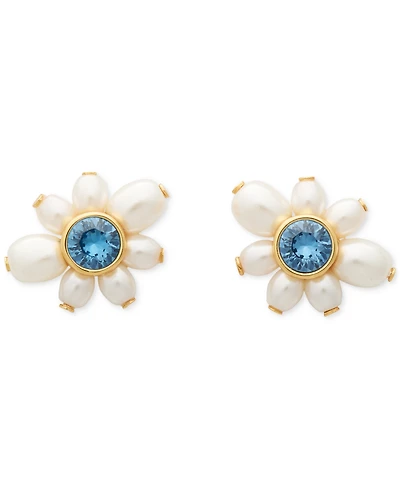 Kate Spade New York Gold-Tone Color Cubic Zirconia & Imitation Pearl Flower Stud Earrings