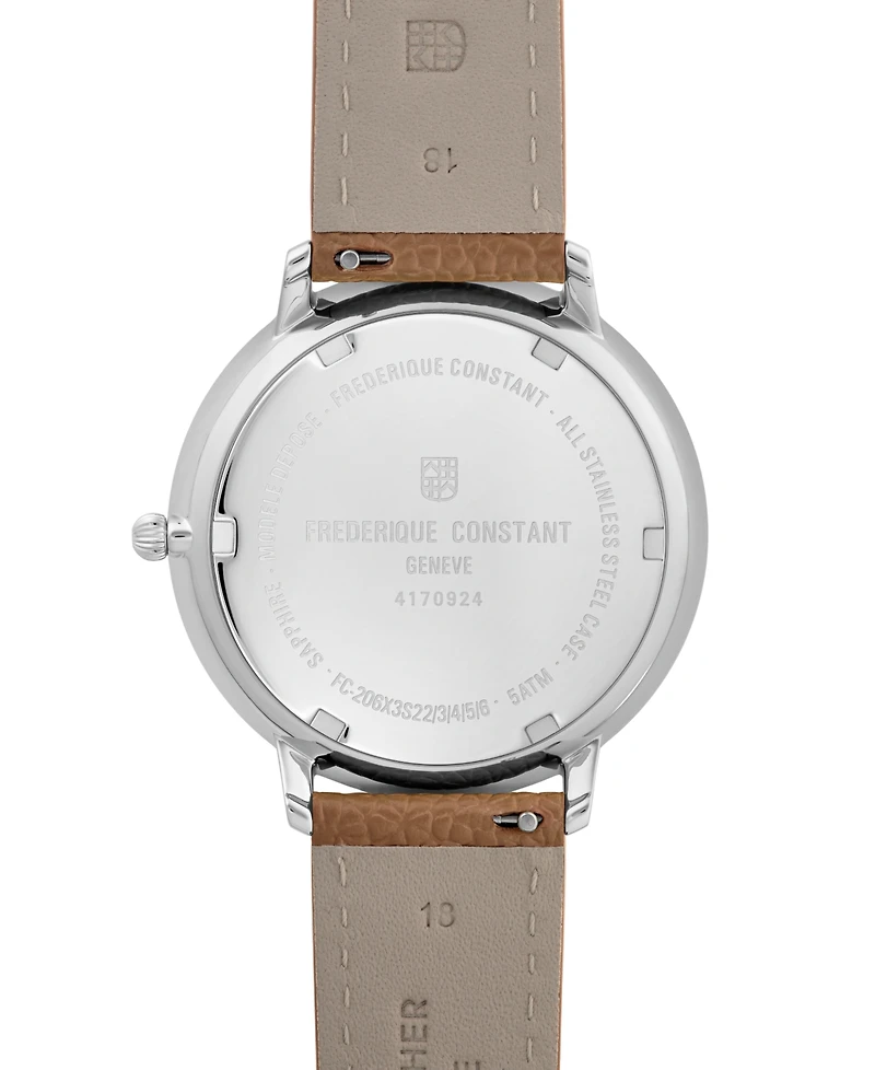 Frederique Constant Men's Classics Quartz Moonphase Brown Leather Strap Watch 39mm
