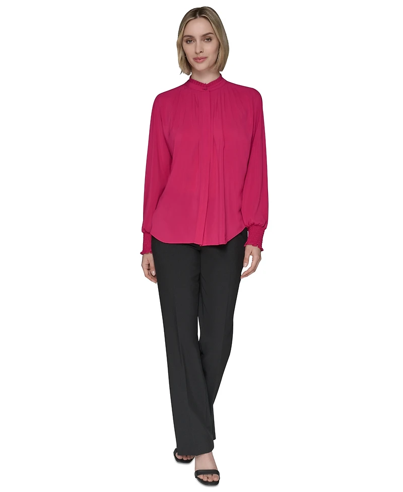Karl Lagerfeld Paris Women's Mock-Neck Smocked-Cuff Feminine Blouse
