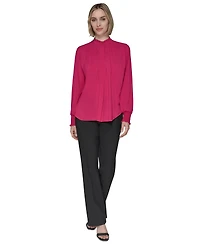 Karl Lagerfeld Paris Women's Mock-Neck Smocked-Cuff Feminine Blouse