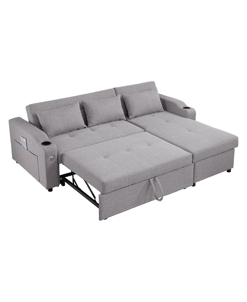 Streamdale 84" Adjustable Sofa Bed with Storage & Usb, Convertible to L-Shape