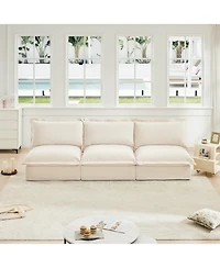Modern Upholstered 3-Seater Sofa Couch, Armless, Chenille Fabric, Cream
