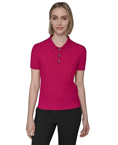 Karl Lagerfeld Paris Women's Collared Ribbed Shirt