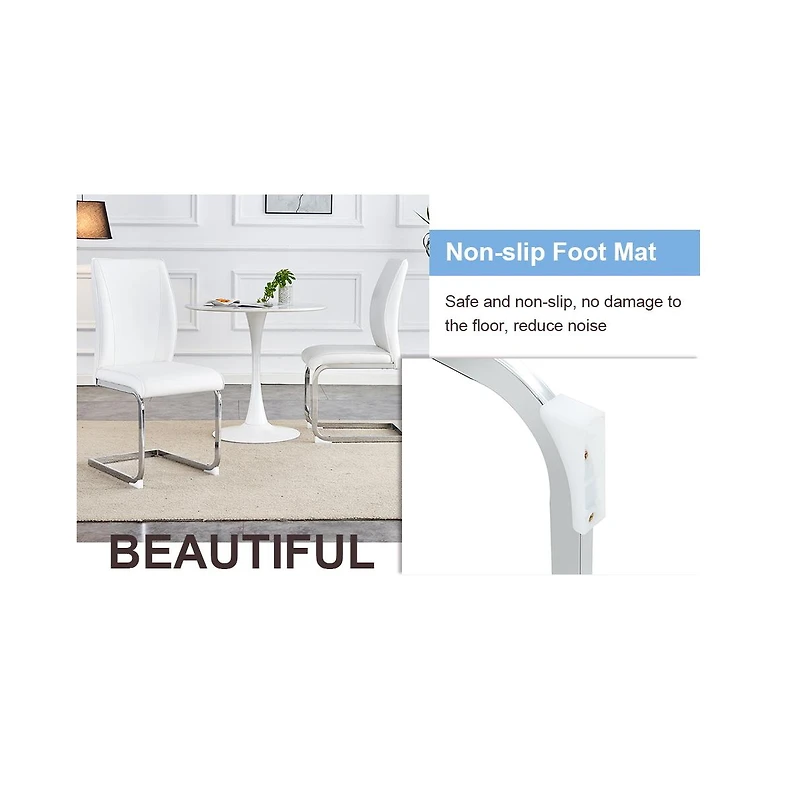 Streamdale Luxury Simple Arch Chair - Set of 6 White Pu Material High Resilience Dining Chair with Arched Metal Silver Leg