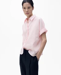 Mango Women's Short Sleeve Linen-Blend Shirt