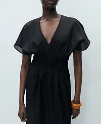 Mango Women's Gathered Panel Long Linen Dress