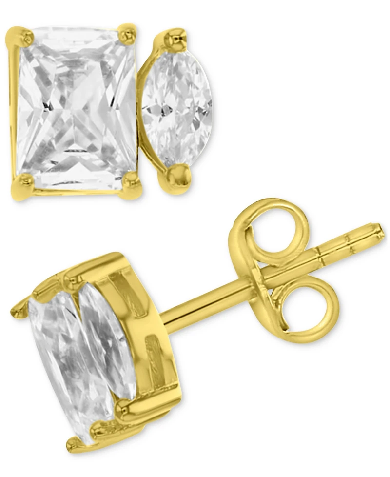 2-Pc. Set Cubic Zirconia Two-Stone Stud & Pave Square Hoop Earrings in 14k Gold-Plated Sterling Silver