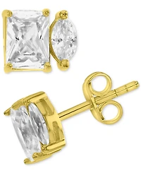 2-Pc. Set Cubic Zirconia Two-Stone Stud & Pave Square Hoop Earrings in 14k Gold-Plated Sterling Silver