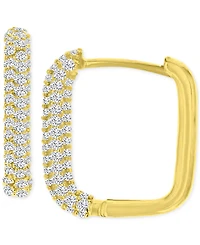 2-Pc. Set Cubic Zirconia Two-Stone Stud & Pave Square Hoop Earrings in 14k Gold-Plated Sterling Silver