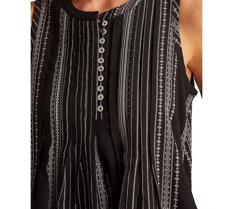 Lucky Brand Women's Cotton Pintuck Button-Front Mini Dress
