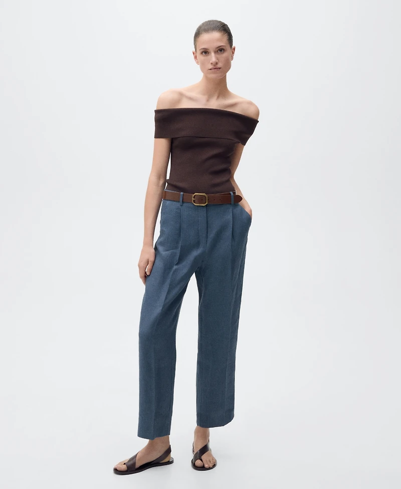 Mango Women's Pleated Detail Straight-Fit Linen Pants