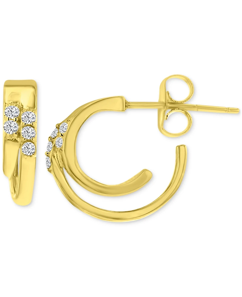 2-Pc. Set Cubic Zirconia Double Hoop & Graduated Baguette Stud Earrings in 14k Gold-Plated Sterling Silver
