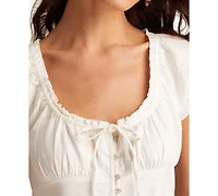 Lucky Brand Women's Tie-Neck Short-Sleeve Market Mini Dress
