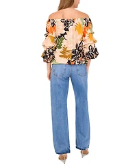 Vince Camuto Women's Floral Off-The-Shoulder Bubble 3/4-Sleeve Tie-Front Blouse