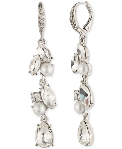 Givenchy Silver-Tone Crystal & Imitation Pearl Linear Drop Earrings