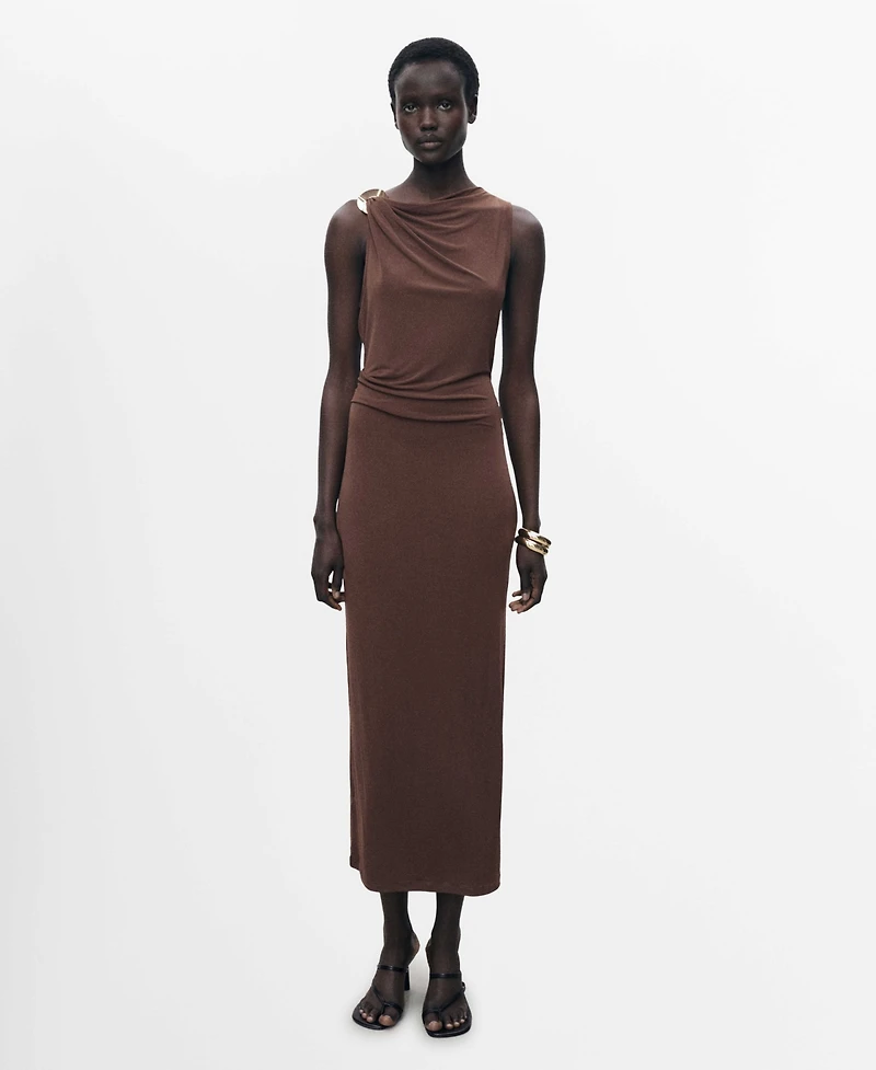 Mango Women's Metallic Detail Draped Dress