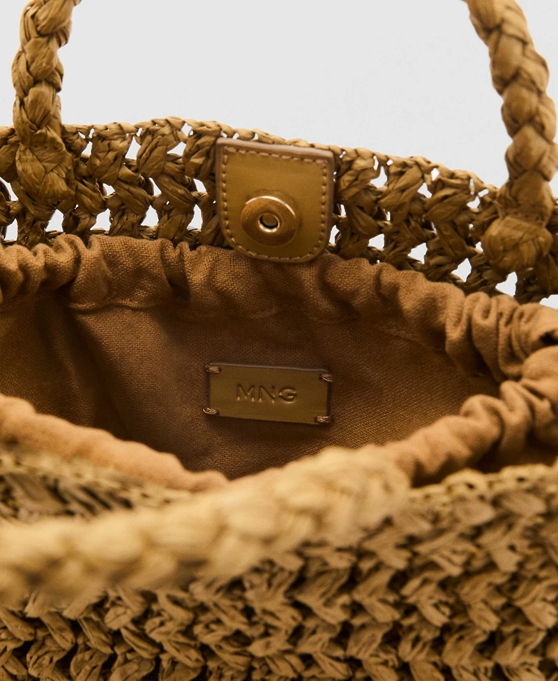 Mango Women's Natural-Fiber Double-Handle Bucket Bag