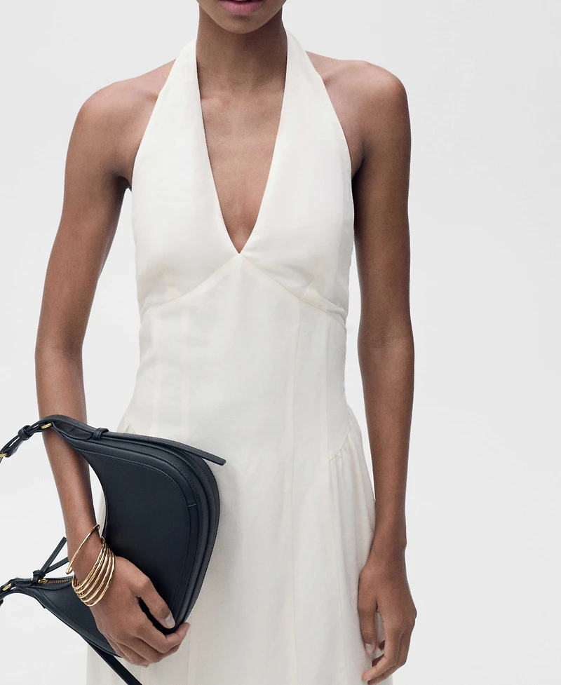Mango Women's Halter-Neck Linen Dress