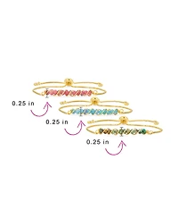 Bling Jewelry Set of 3 Natural Pink Tourmaline, Aquamarine and Turquoise Bolo Bracelet Gold Plated