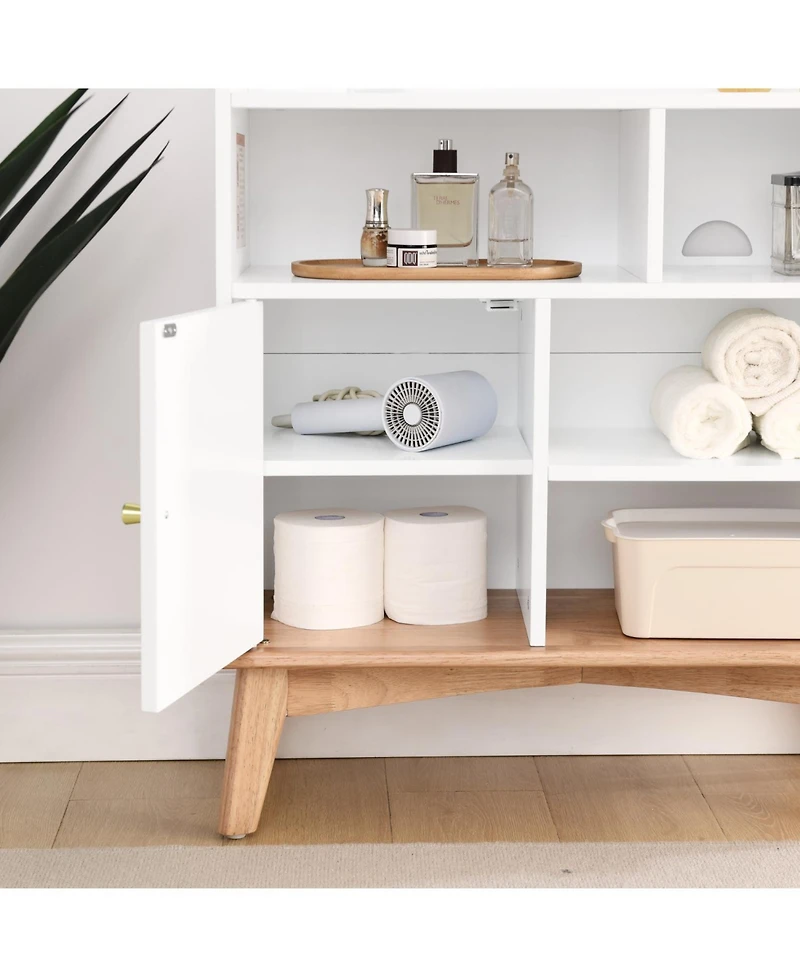 Streamdale Colorblock Storage Cabinet with Wood Base, Floor Cabinet for Home and Office