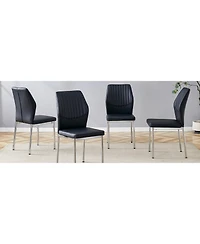 Streamdale Black Pu Dining Chairs - Set of 6, Silver Legs, Stripe Back