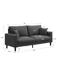 74" Sofa Bed, Wooden Frame 3 Seater, Modern Velvet Sofa Dark Grey