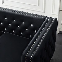 Streamdale 59.4 Inch Wide Velvet Sofa With Jeweled Buttons, Square Arm, 2 Pillows
