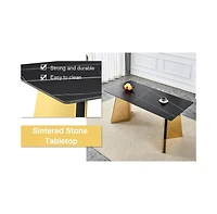 Streamdale Black Sintered Stone Table & 6 Pu Chairs - Golden Accents