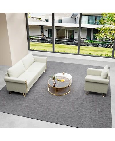 Streamdale Beige Velvet Sofa and Armchair Set with Gold Accents