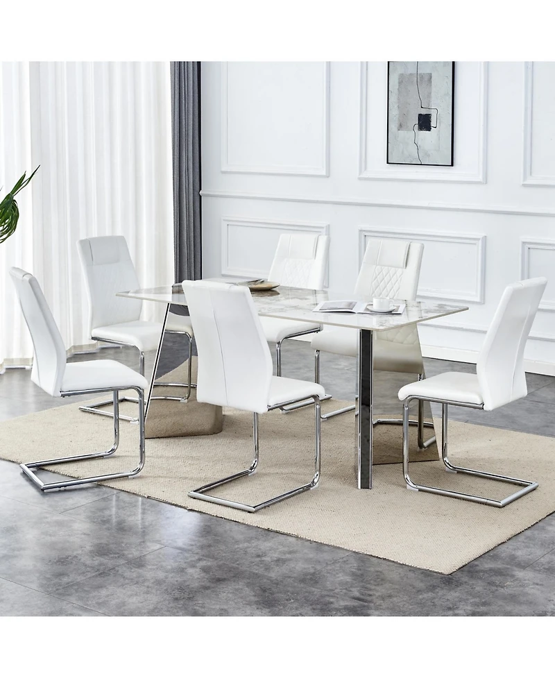 Streamdale Pandora Sintered Stone Table (63" L) with 6 Pu Chairs