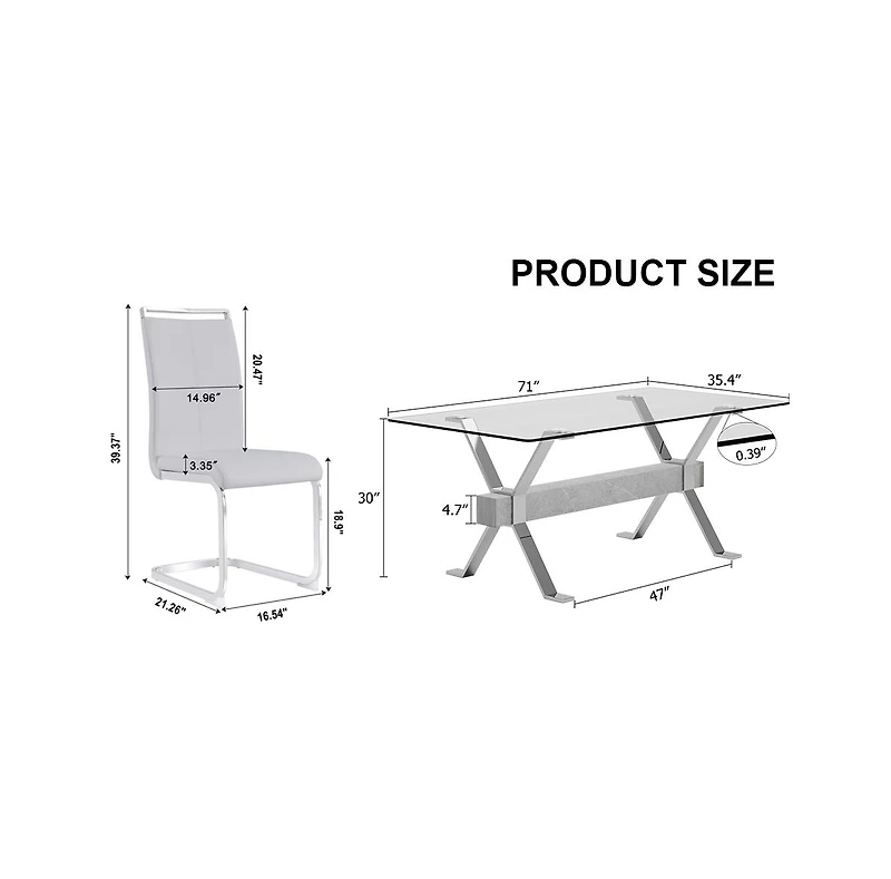 Streamdale Elegant Glass Dining Set (71"x35.4") with 8 Light Gray Chairs