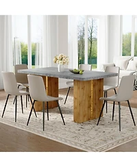 Streamdale Cozy Modern Mdf Dining Set with 6 Gray Faux Leather Chairs