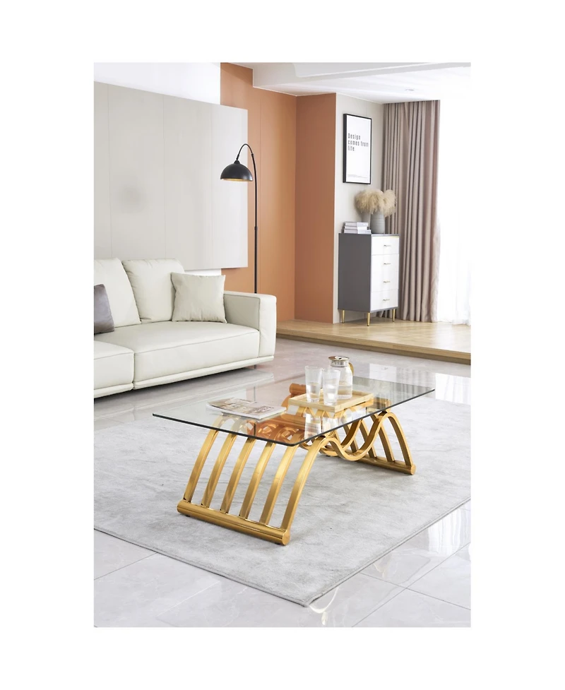 Streamdale 47" Modern Coffee Table with Clear Glass Top in Gold