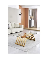 Streamdale 47" Modern Coffee Table with Clear Glass Top in Gold