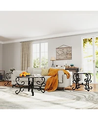Streamdale Tempered Glass 3-Piece Coffee Table Set with Sturdy Base (Rustic Black