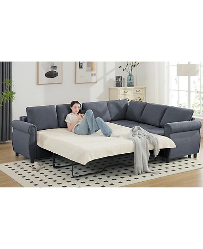 Streamdale 2-in-1 Sleeper Sofa, 6-Seater Sectional Couch Bed, 104" Gray Sofa Bed for Living Room