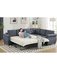 Streamdale 2-in-1 Sleeper Sofa, 6-Seater Sectional Couch Bed, 104" Gray Sofa Bed for Living Room