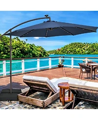 10 Feet Cantilever Umbrella with 32 Led Lights and Solar Panel Batteries