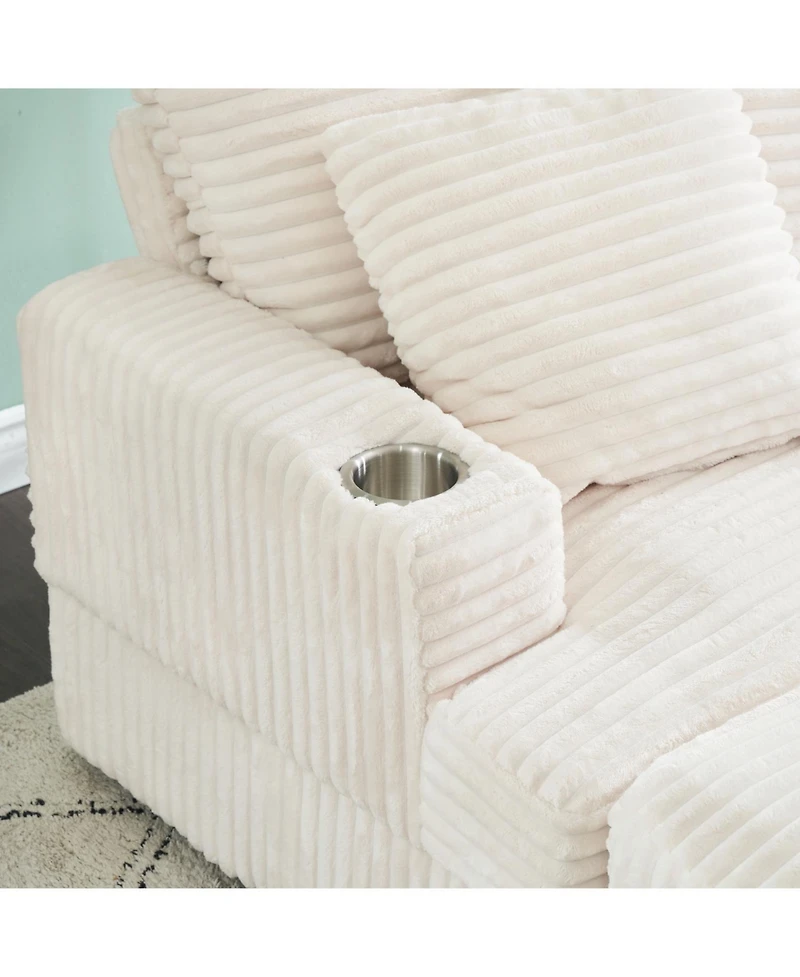 Streamdale Corduroy Armchair & Ottoman Set with Cup Holder
