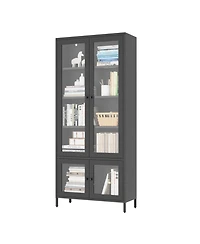 Streamdale Freestanding Metal Display Cabinet with Glass Doors